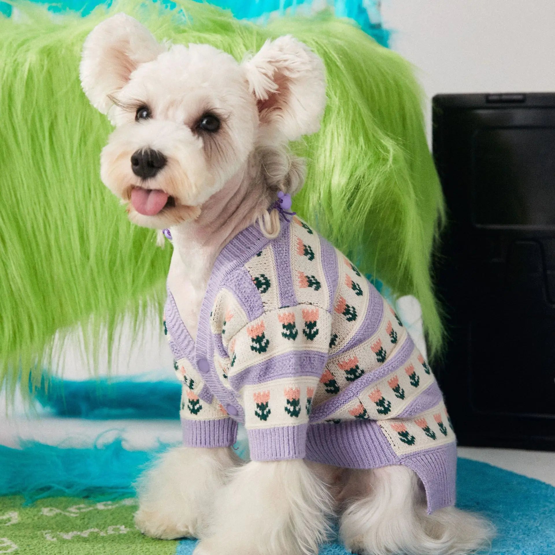 Purple Floral Pet Dog Sweater Cardigan